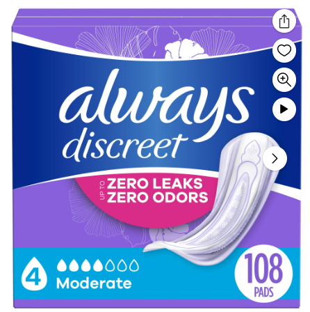 Load image into Gallery viewer, Always Discreet Incontinence Pads, Moderate Absorbency, Regular Length, 108 CT
