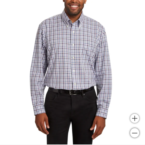 Load image into Gallery viewer, Kirkland Signature Men’s Traditional Fit Dress Shirt, Navy Brown Blue Cream Check
