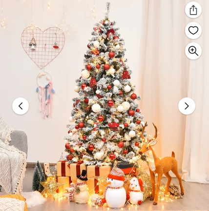 Load image into Gallery viewer, Costway 6 ft Pre-Lit Premium Snow Flocked Hinged Artificial Christmas Tree with 250 Lights
