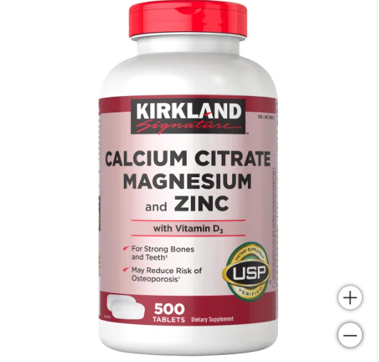 Kirkland Signature Calcium Citrate, Magnesium and Zinc, 500 Tablets